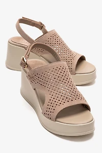 Forever & Always Womens Jadira Leather Wedge Sandals