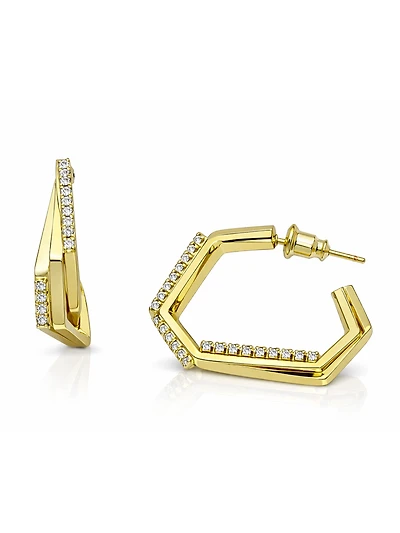 AGP PARIS Womens Angular Pavé Hoop Earrings