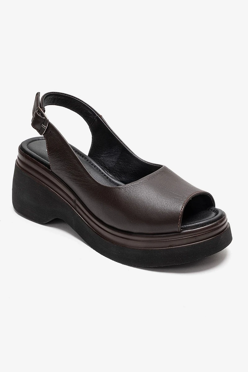 Forever & Always Womens Laure Leather Wedge Sandals