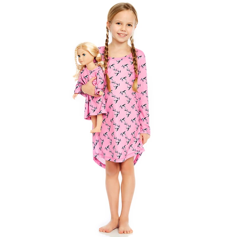 Leveret Girl & Doll Matching Novelty Print Long Sleeve Nightgown Set