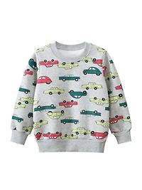MyKids-USA Baby Boys Automobile Cars Cartoon Crew Neck Long Sleeve Grey Pullover