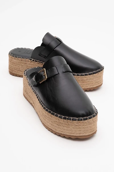 Forever & Always Womens Novas Leather Platform Espadrille Mules