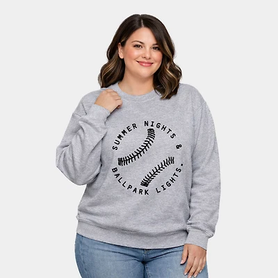 Simply Sage Market - Summer Nights And Ballpark Lights Women's Plus Sized Graphic Sweatshirt