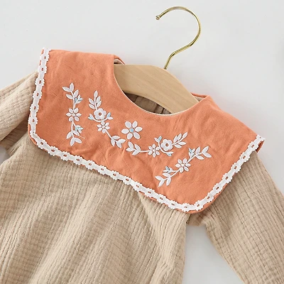 MyKids-USA Baby Girl Floral Embroidery Long Sleeve Princess Bodysuit with Matching Hat