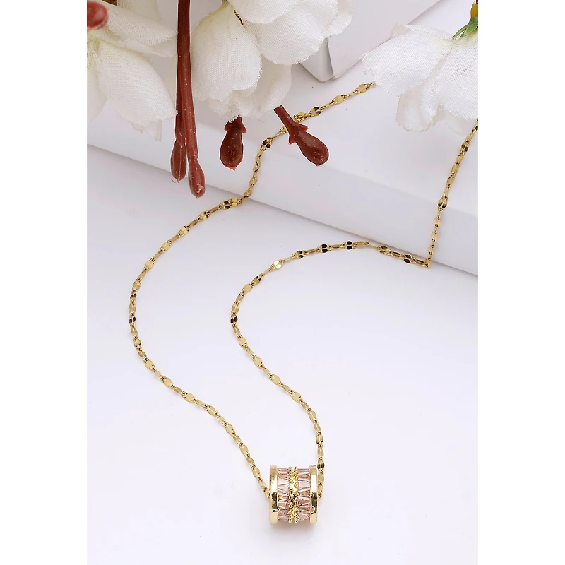 AGP PARIS Womens Diva Elegant Cylinder Inlaid Chain Pendant Necklace