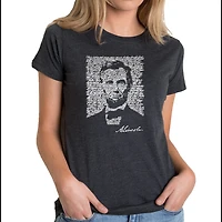 LA Pop Art Women's Cotton/Poly Blend Word TShirt - Abraham Lincoln