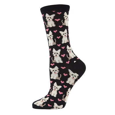 MeMoi Puppy Love Bamboo Blend Crew Socks