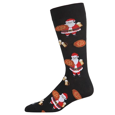 MeMoi Men's Jolly Santa with Pizza and Beer Novelty Crew Socks