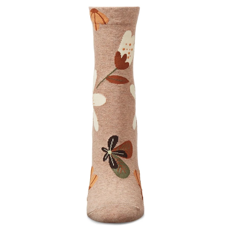 MeMoi Women's Combed Cotton Floral Crew Socks