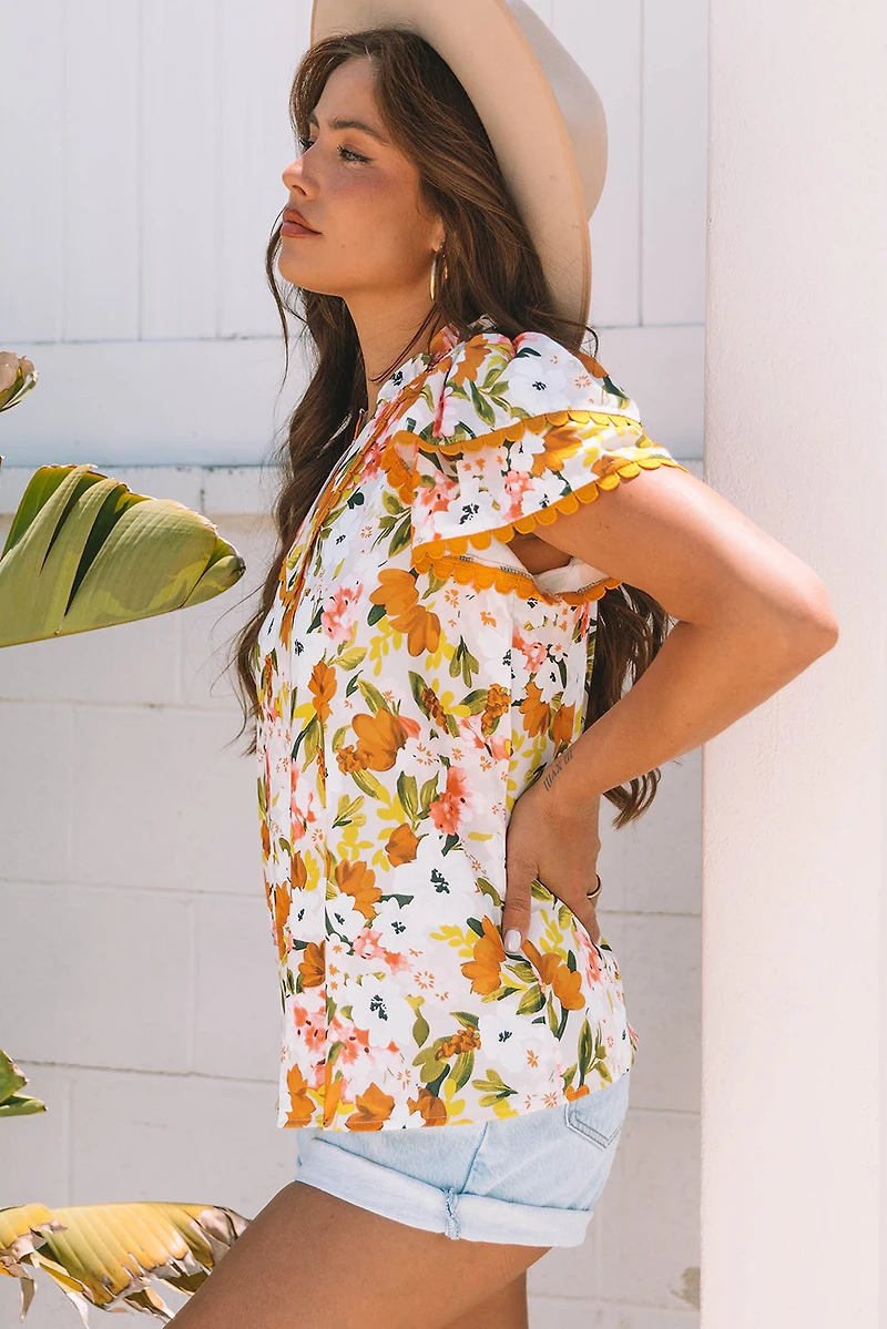 Threaded Pear Women's Ailany Short Sleeve Floral Blouse