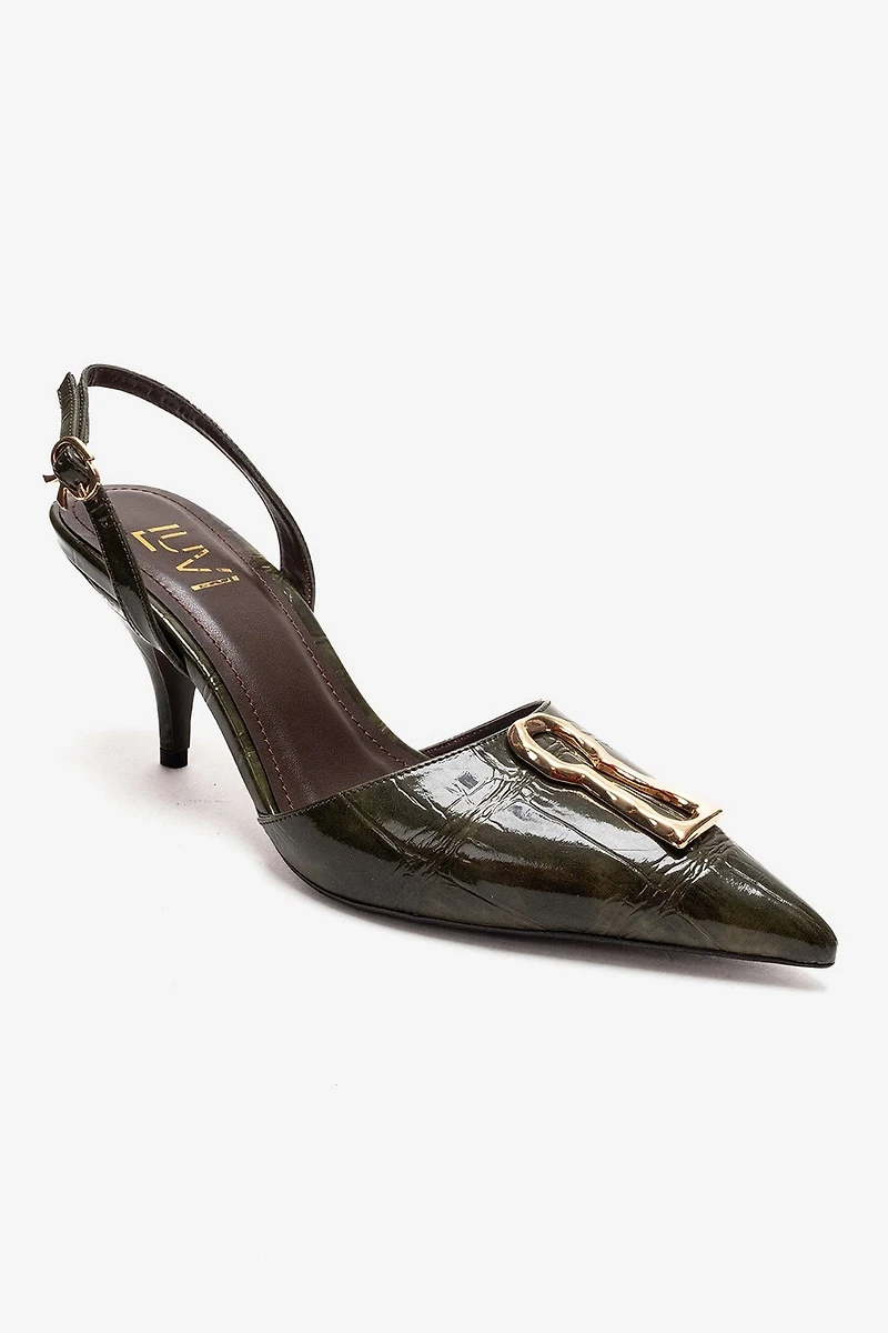 Prologue Shoes Womens Yvella Buckle Pointed Toe Stiletto Pump