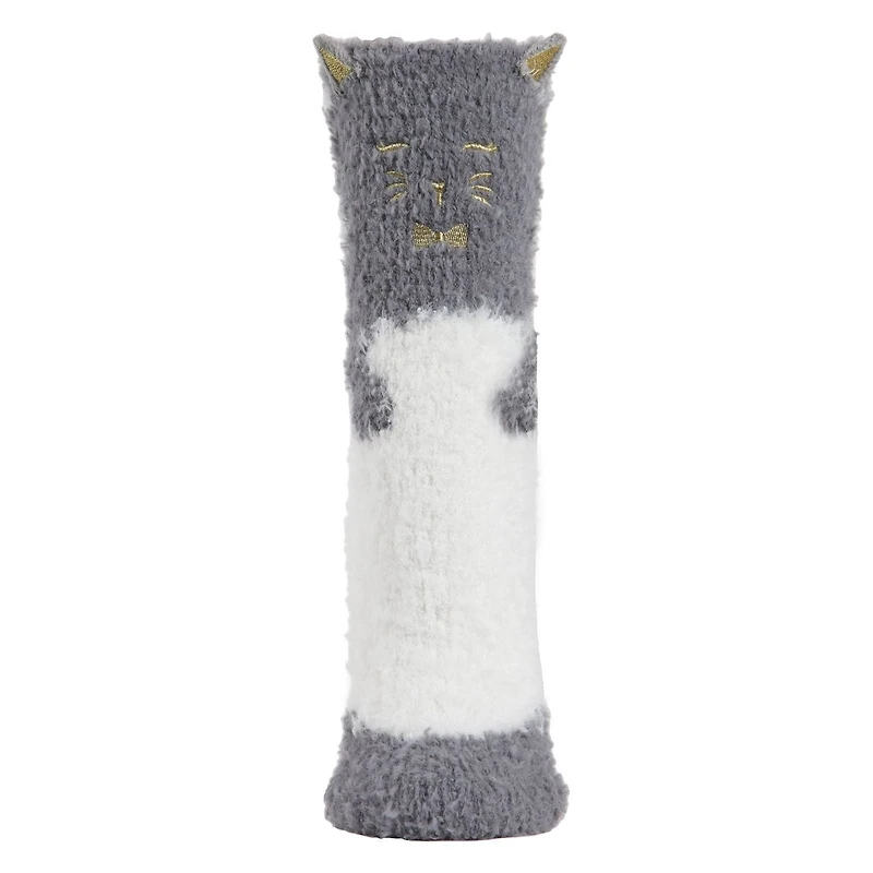 MeMoi Cute Cat Critter Plush Non-Skid Crew Socks
