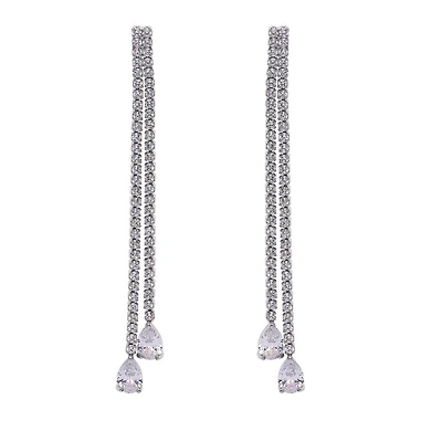 AGP PARIS Womens Silver Double Long Drop Earrings