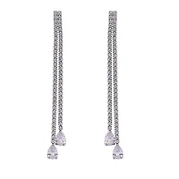 AGP PARIS Womens Silver Double Long Drop Earrings