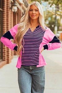 Threaded Pear Women's Haven Stripe Loose Fit Long Sleeve Top