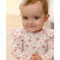 MeMoi Baby and Toddler Girls Cotton Rich Ruffle-Sleeve Floral Footie