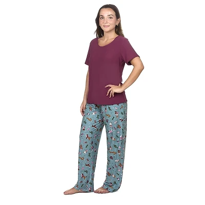 MeMoi Women's Rodeo Dogs Two Piece Pajama Set A Bag