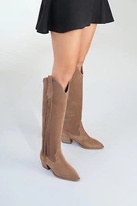 Forever & Always Womens Rios Leather Fringe Knee High Boots