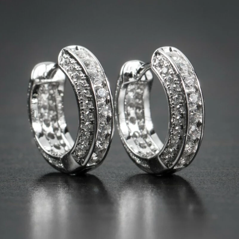 Hypoallergenic Cubic Zirconia Ice Crystal Huggie Cartilage Hoop Cuff Earrings