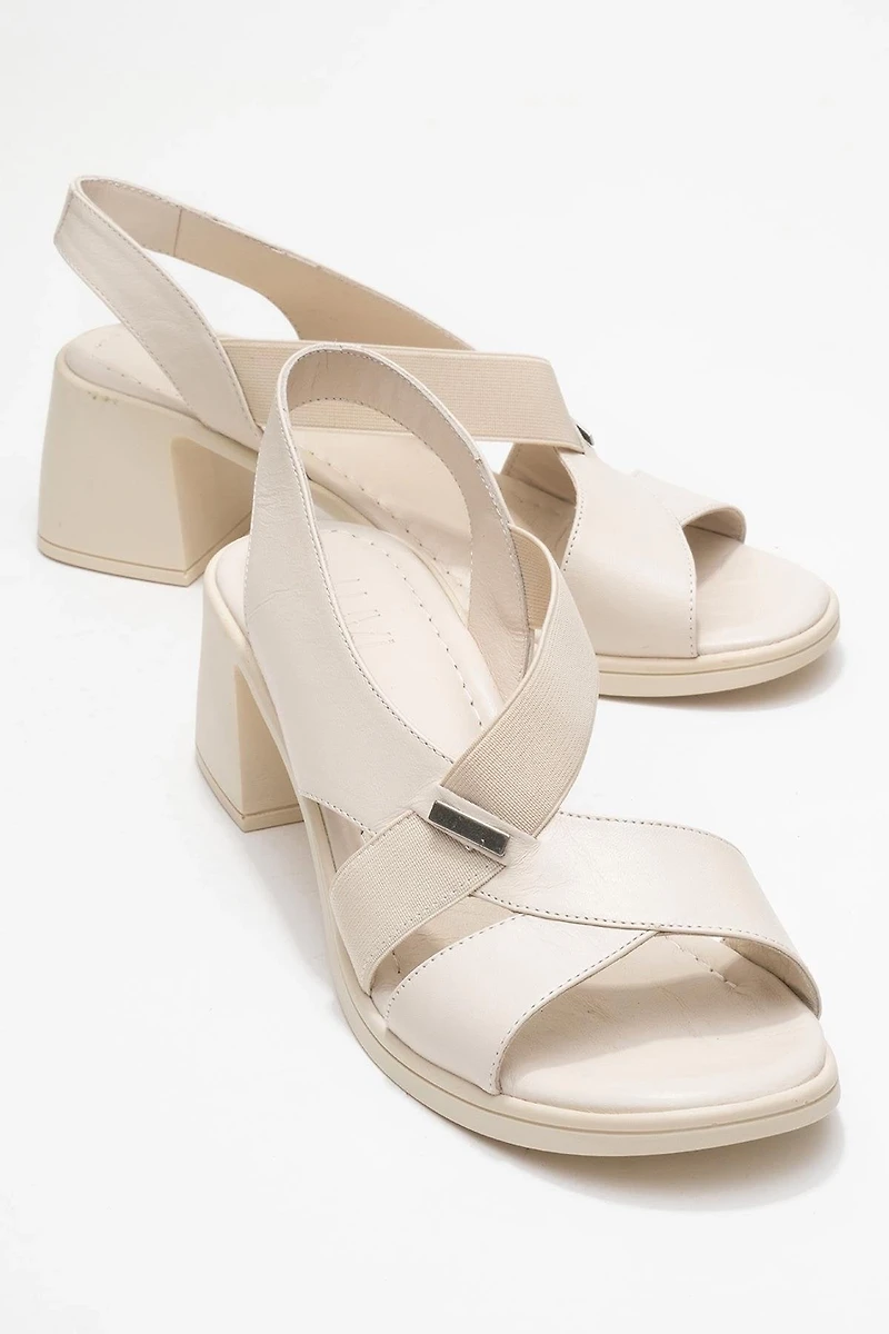 Forever & Always Womens Crina Elasticated Leather Chunky Heel Sandal