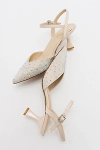 Forever & Always Womens Vilka Embellished Slingback Kitten Heel Pumps