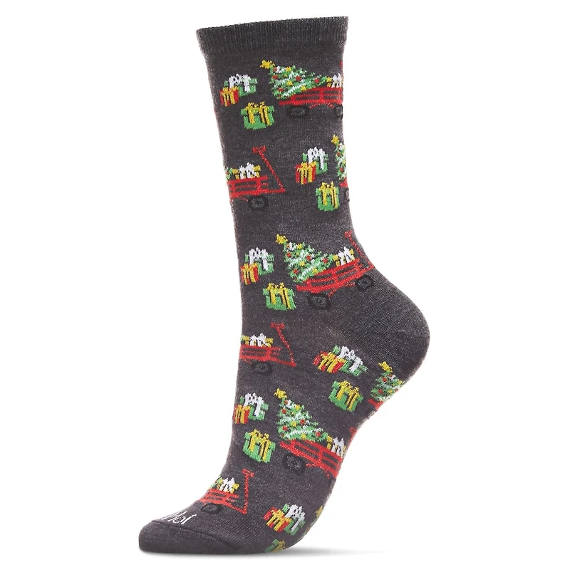MeMoi Women's Red Wagon Holiday Crew Socks