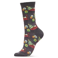 MeMoi Women's Red Wagon Holiday Crew Socks