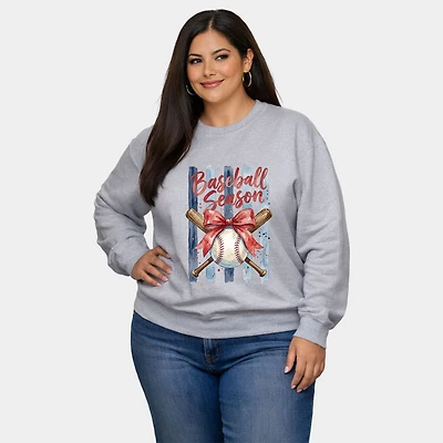 Simply Sage Market - Baseball Season Watercolor Stripes Women's Plus Sized Graphic Sweatshirt