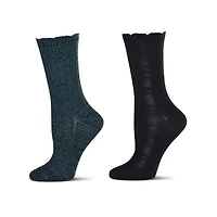 MeMoi 2 Pair Women's Scalloped-Cuff Cozy Knit Crew Socks