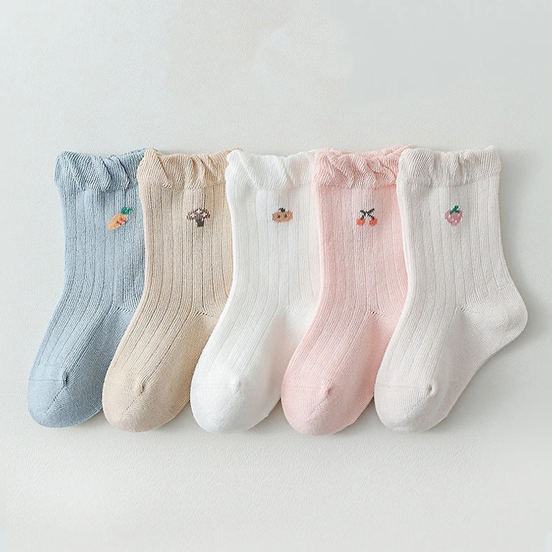 MyKids-USA Baby Girls Frilled-Edges Breathable Mid-Calf Socks 2 Pairs