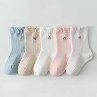 MyKids-USA Baby Girls Frilled-Edges Breathable Mid-Calf Socks 2 Pairs