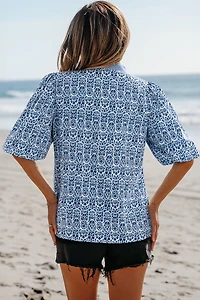 Threaded Pear Women's Alayah Floral Striped Ric-rac Puff Sleeve Top