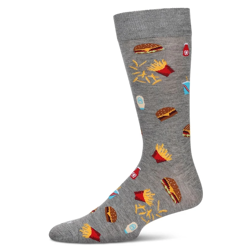 MeMoi Men's Burgers & Fries Rayon From Bamboo Crew Socks