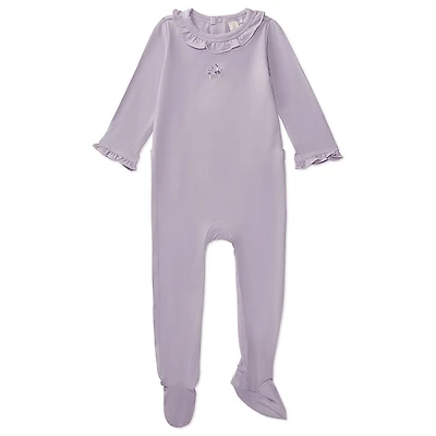 MeMoi Baby and Toddler Girls Modal-Blend Ruffle-Trim Footie