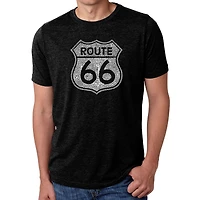 LA Pop Art Men's Cotton/Poly Blend Word T-Shirt - Cities Along The Legendary Route 66