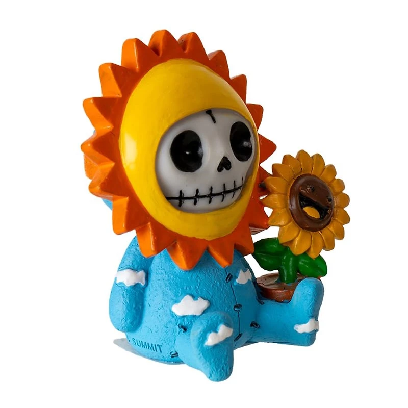 Pacific Giftware Furrybones Sol Figurine Skeleton in Sunflower Costume with Smiling Potted Sunflower Friend 2.8 inch
