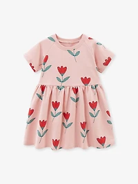 MyKids-USA Spring And Summer Baby Girls Pink Short Sleeves Flowers Collection Dress