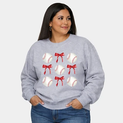 Simply Sage Market - Baseballs and Red Bows Watercolor Women's Plus Sized Graphic Sweatshirt