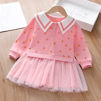 MyKids-USA Baby Girl Fruit Pattern College Style Lapel Design Mesh Patchwork Dress