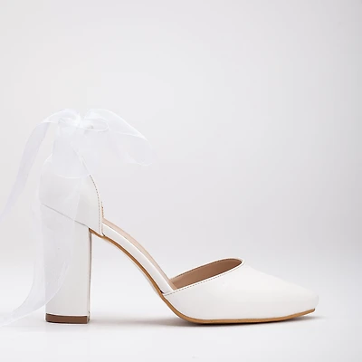 Forever & Always Womens Gisele High Block Heels with Ribbon