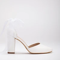 Forever & Always Womens Gisele High Block Heels with Ribbon