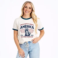 Simply Sage Market - America Statue of Liberty 250 Years Women's Ringer Graphic T-Shirt
