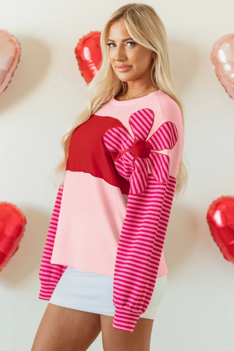 Threaded Pear Women's Emi Striped Sleeve Textured Top