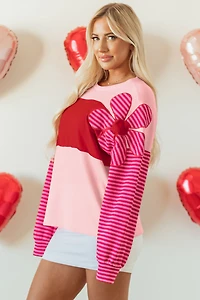 Threaded Pear Women's Emi Striped Sleeve Textured Top