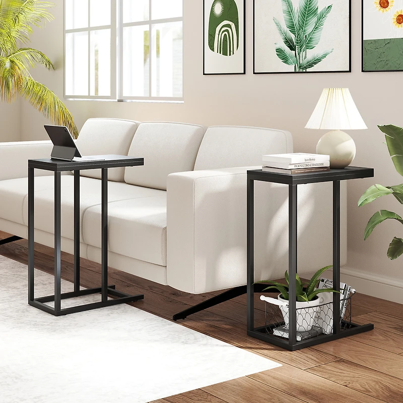 Slickblue Narrow C End Table with Wood Grain Top for Living Room Bedroom