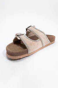 Forever & Always Womens Allen Rhinestone Leather Slide Sandal