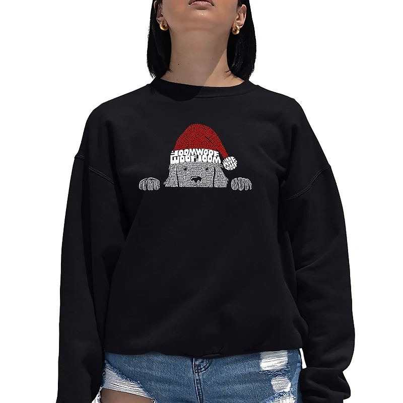 LA Pop Art Christmas Peeking Dog - Women's Word Crewneck Sweatshirt