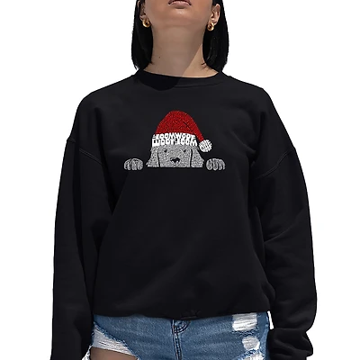 LA Pop Art Christmas Peeking Dog - Women's Word Crewneck Sweatshirt
