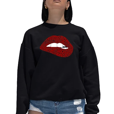 LA Pop Art Brooklyn Lips - Women's Word Crewneck Sweatshirt