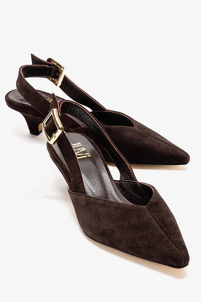 Forever & Always Womens Dioris Leather Slingback Kitten Heel Pump